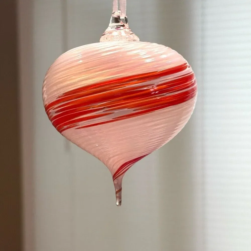 Red and White Hand Blown Glass Christmas Holiday Tree Ornament Unique Design